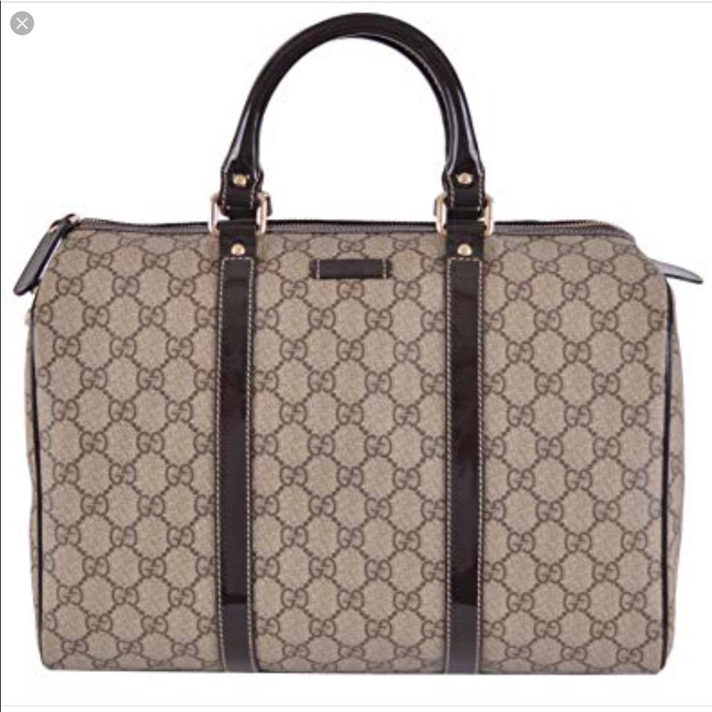 Gucci Beige Brown GG Boston Purse Satchel